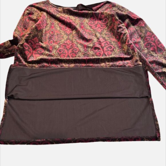Linda Leal Velvet Tunic Top Paisley Red Gold Print Long Sleeve Women's (Size L) - Picture 7 of 8